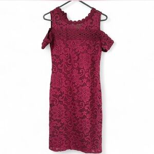 Ambiance Cold Shoulder Lace Dress - Burgundy